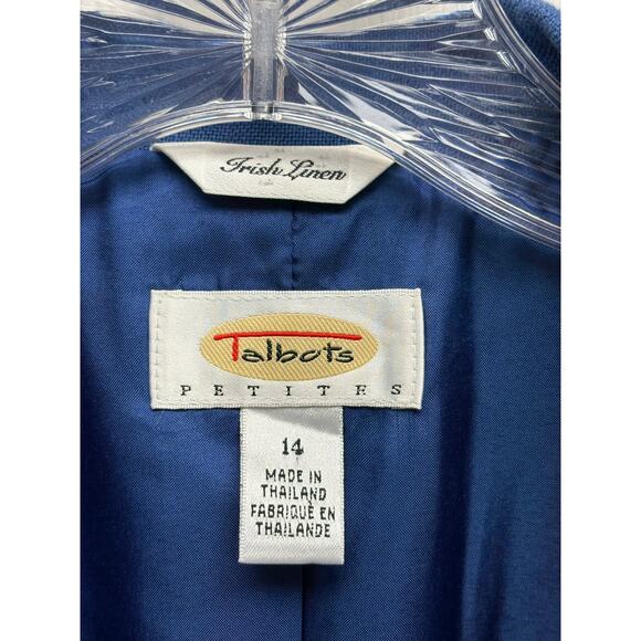 VTG Talbots Petites Irish Linen Blazer Royal Blue Lined Pockets Women’s 14P - Picture 3 of 8